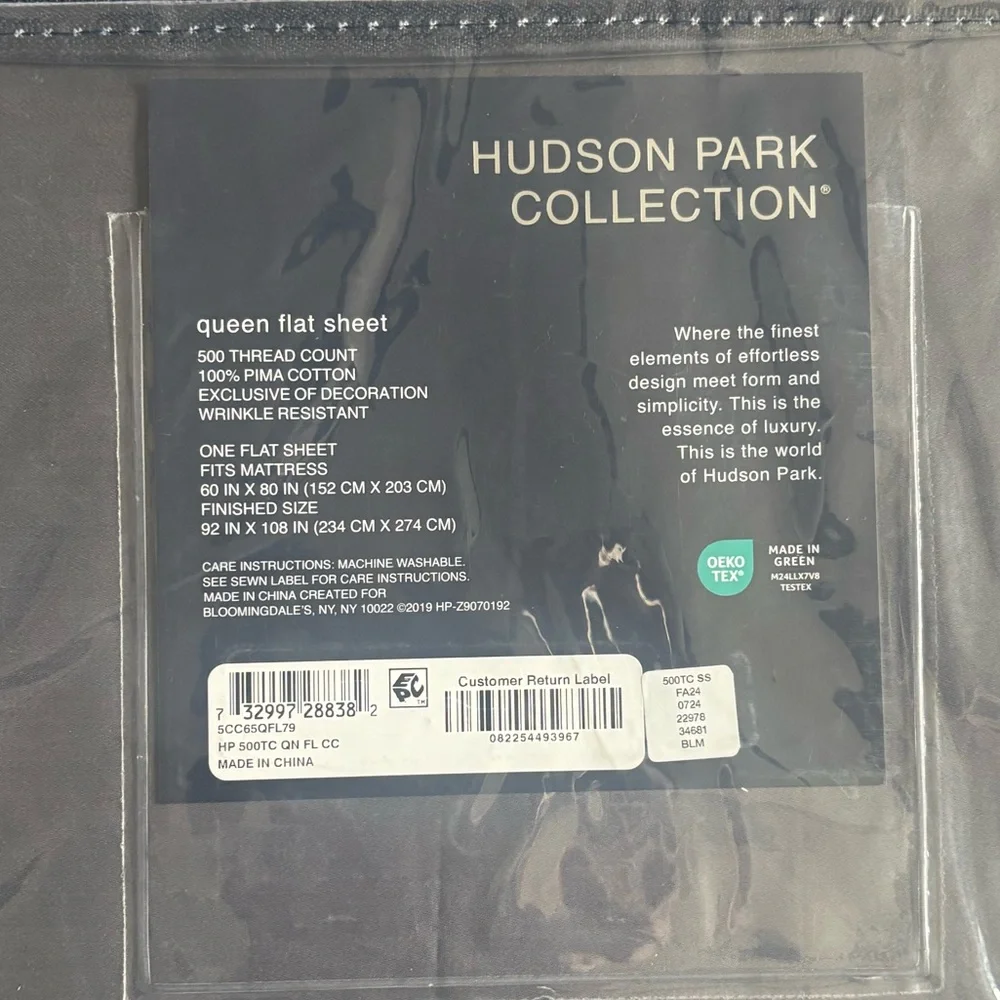 NWT Hudson Park Collection 500 TC Pima Sateen Queen Bedding charcoal